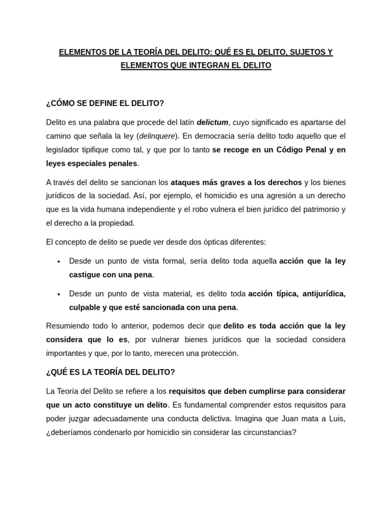Elementos de la Teoría del Delito | PDF | Intención (Derecho Penal ...