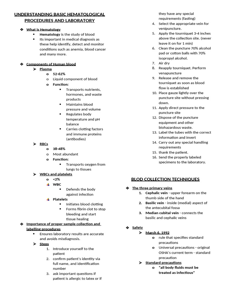 Hematology Procedures and Blood Collection | PDF | Intravenous Therapy ...