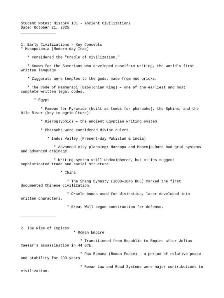 Ancient Civilizations Overview Notes | PDF | Ancient Egypt | Pharaoh