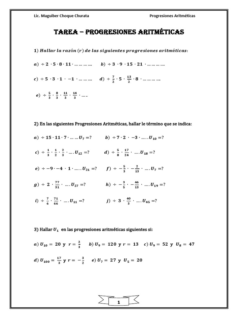 Ejercicios de Progresiones Aritméticas | PDF | Series (Matemáticas ...