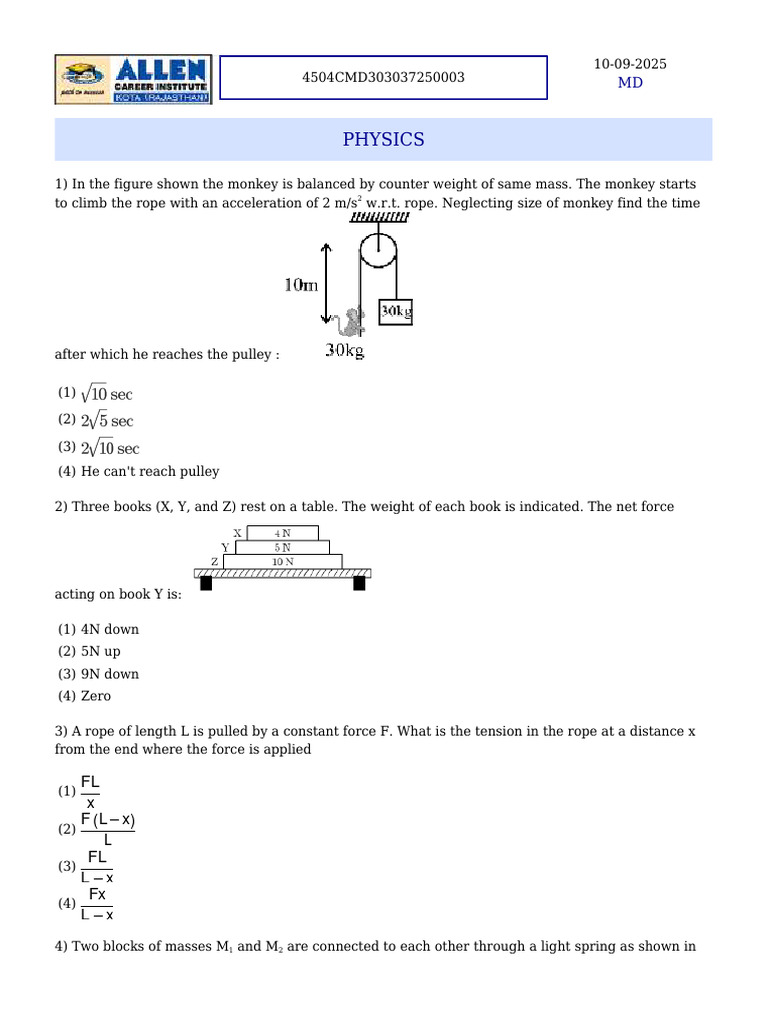 Physics Problems on Forces and Motion | PDF | Force | Atomic Orbital