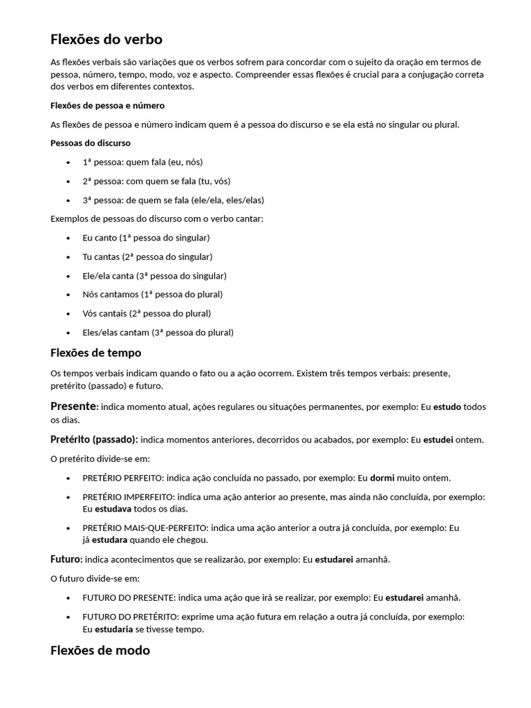 Flexões Verbais: Conjugação e Tipos | PDF | Relações sintáticas | Semântica