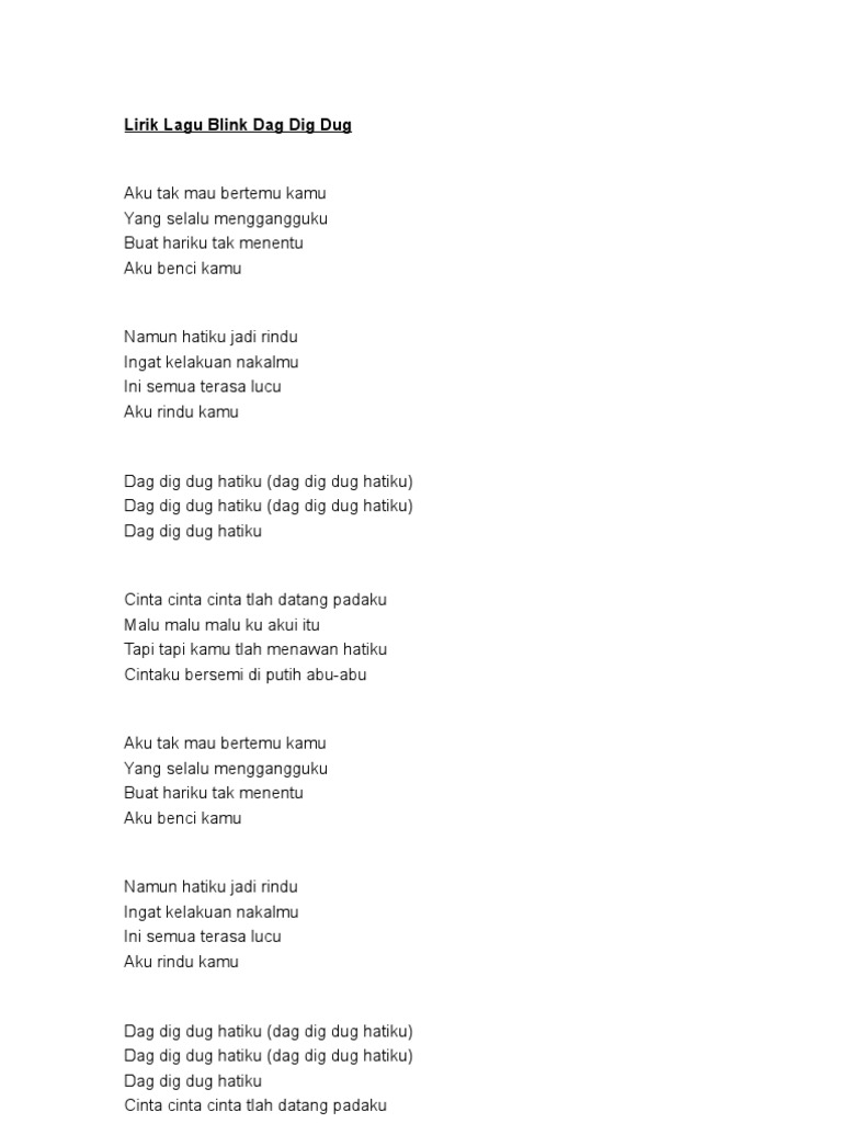 Lirik Lagu Blink Dag Dig Dug
