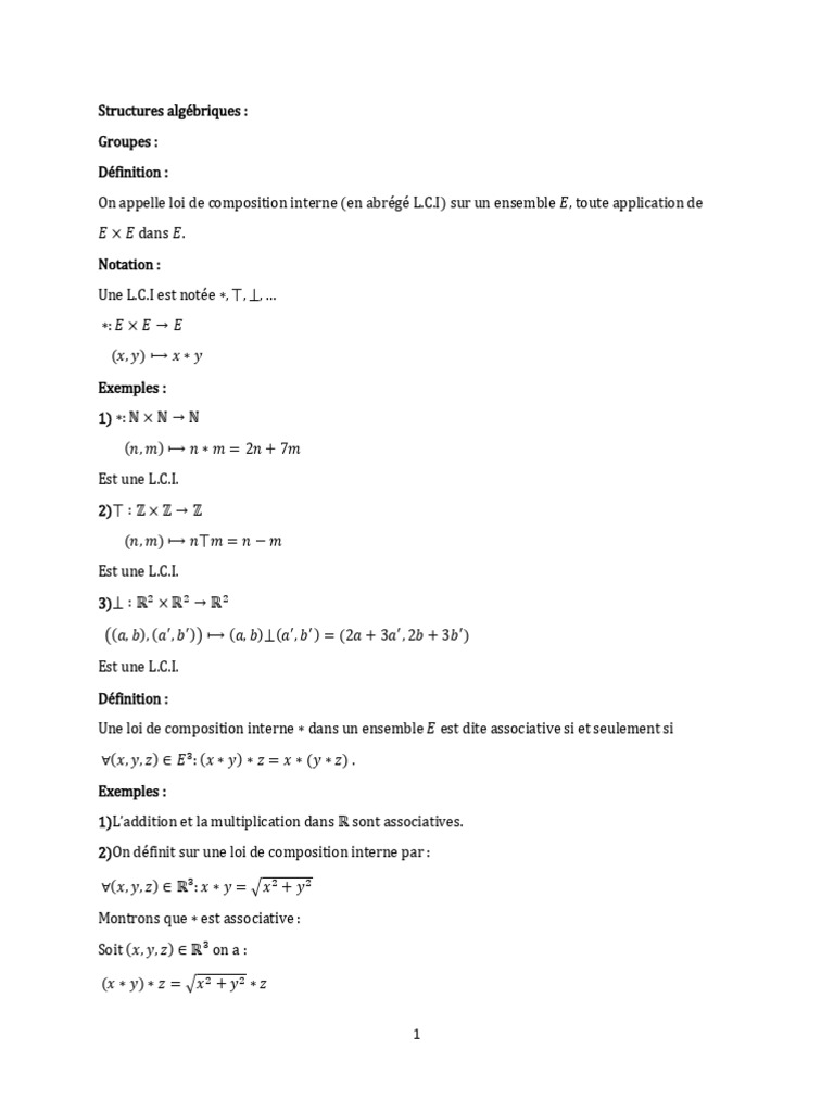 Groupes et structures algébriques | PDF | Corps commutatif | Anneau ...
