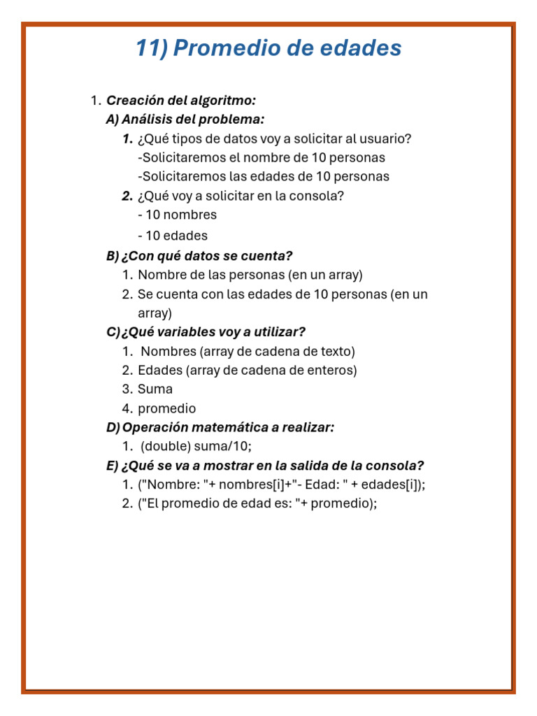 Promedio de Edades en 10 Personas | PDF