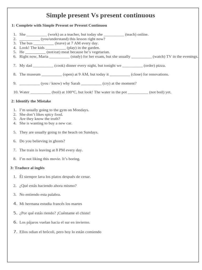 Simple Present vs Present Continuous Guide | PDF
