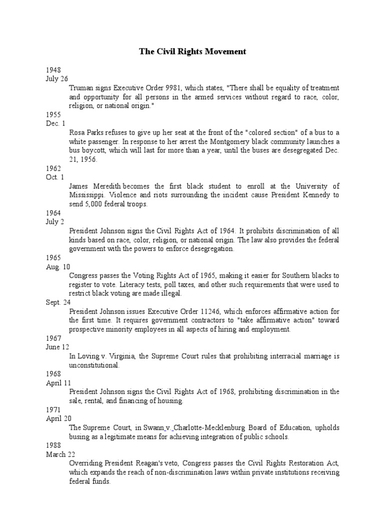 Key Events in the Civil Rights Movement | PDF | Politics | Law