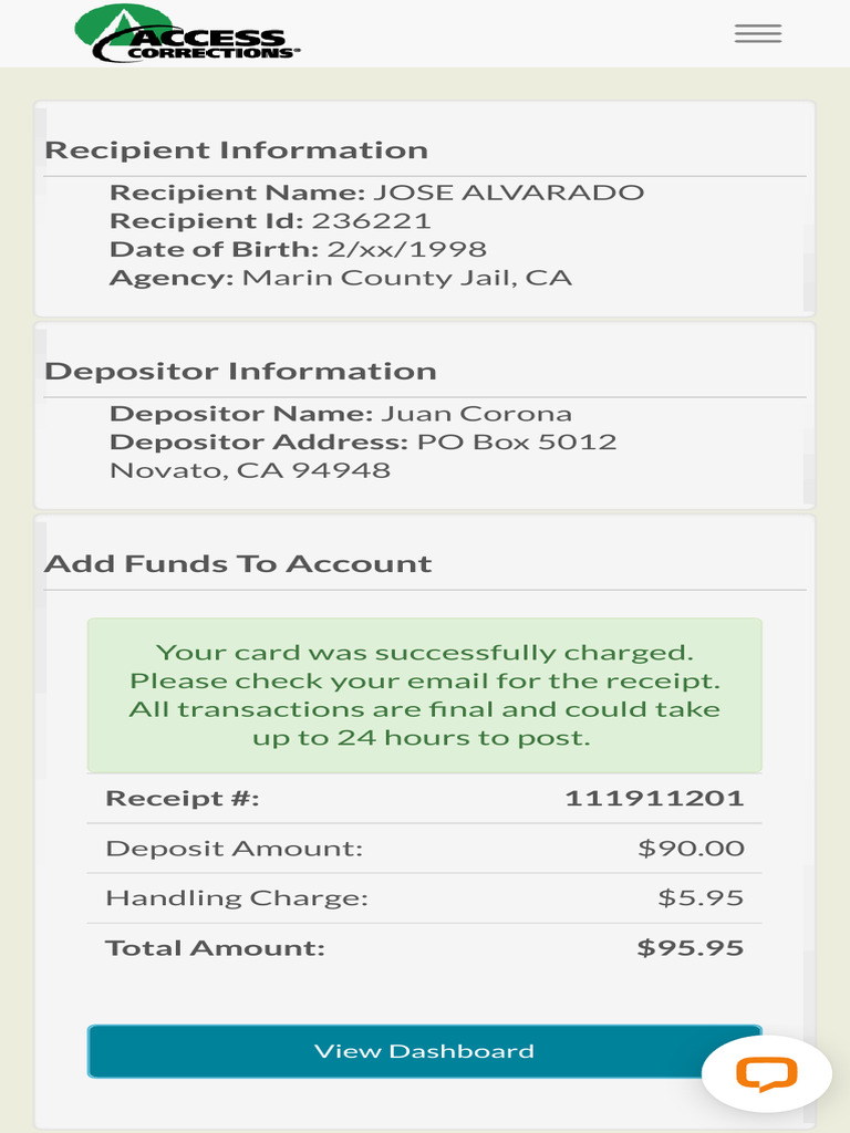 Deposit Successful - Access Corrections | PDF