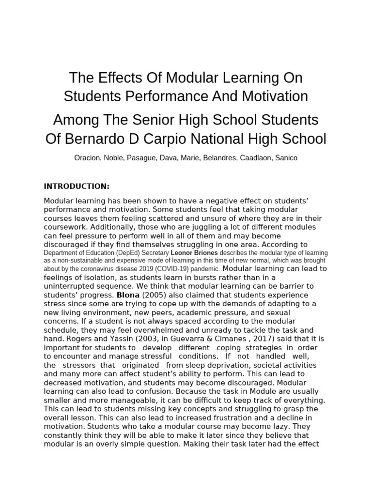 Impact of Modular Learning on Student Motivation | PDF | Qualitative ...