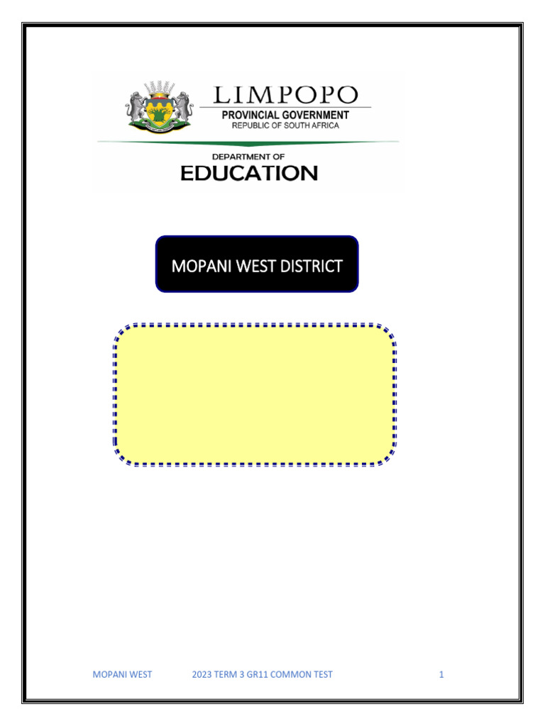 2023 Term 3 GR11 Mlit Mopani West Common Test | PDF | Expense