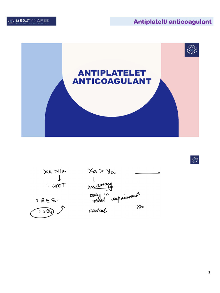Antiplatelet vs Anticoagulant Overview | PDF