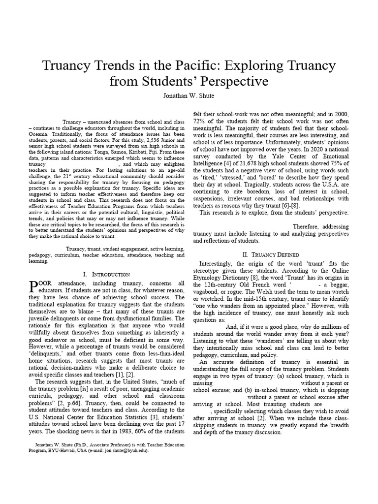 Truancy Insights from Pacific Students | PDF | Teachers | Curriculum