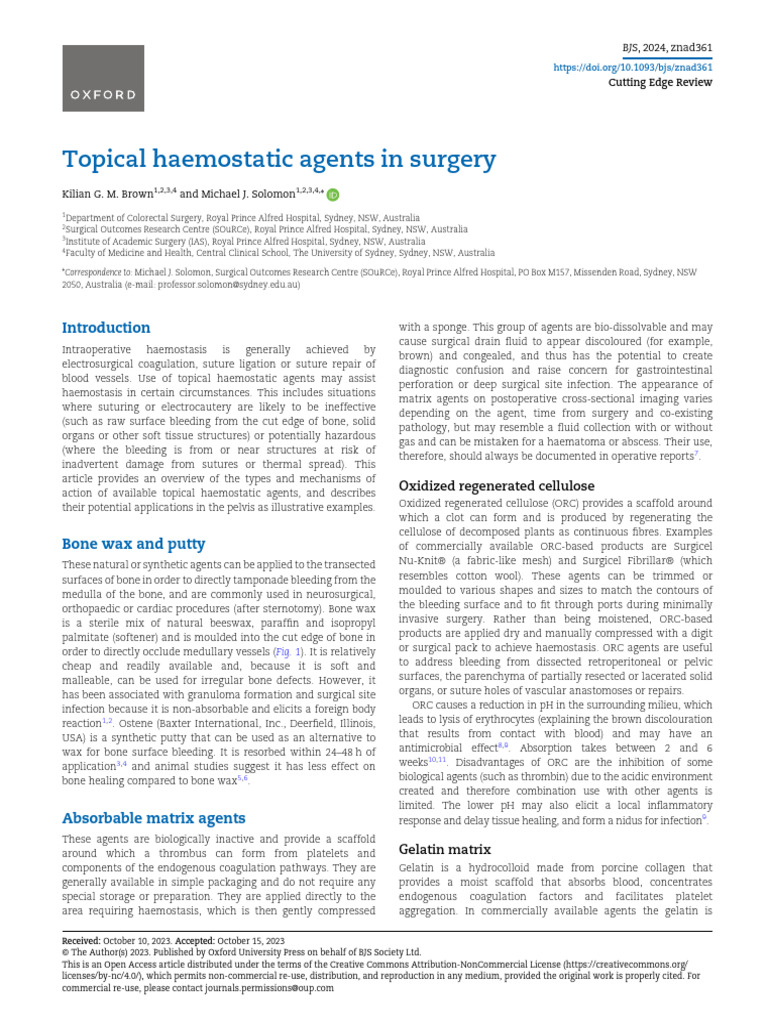 Topical Haemostatic Agents in Surgery | PDF | Coagulation | Platelet