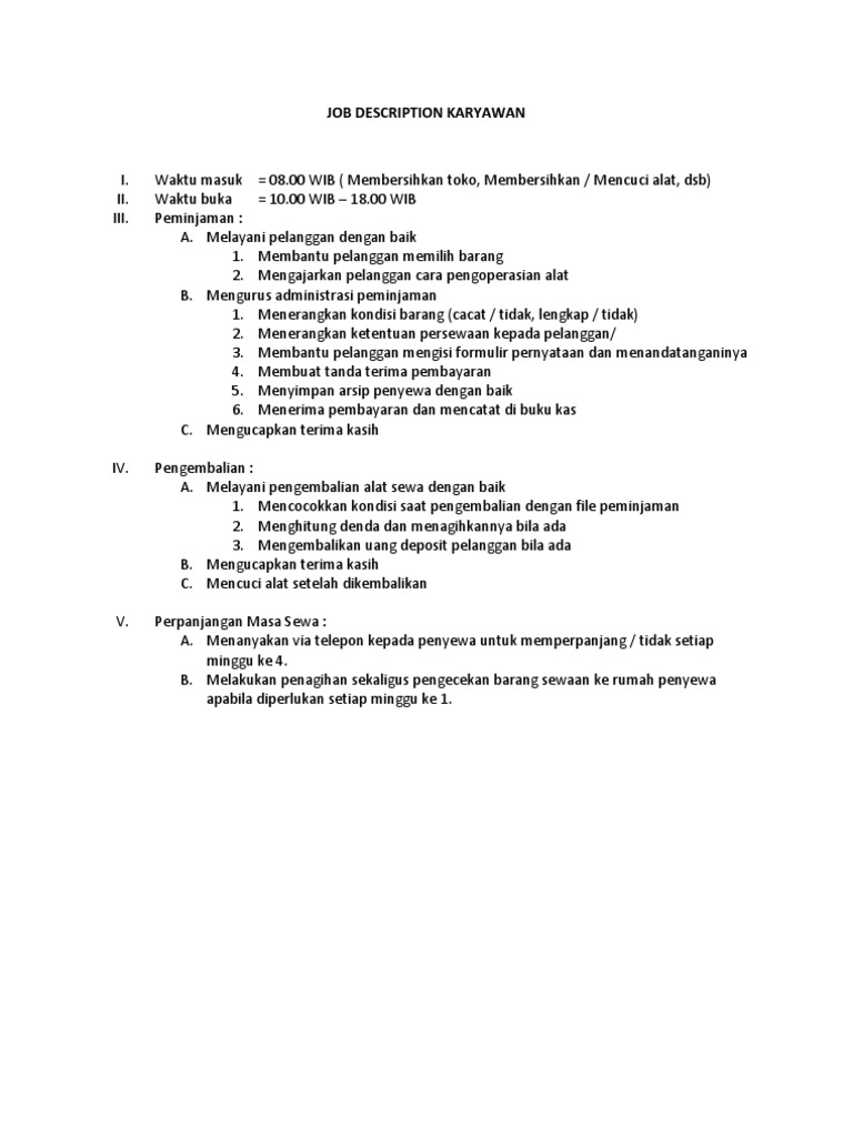 Job Description Karyawan