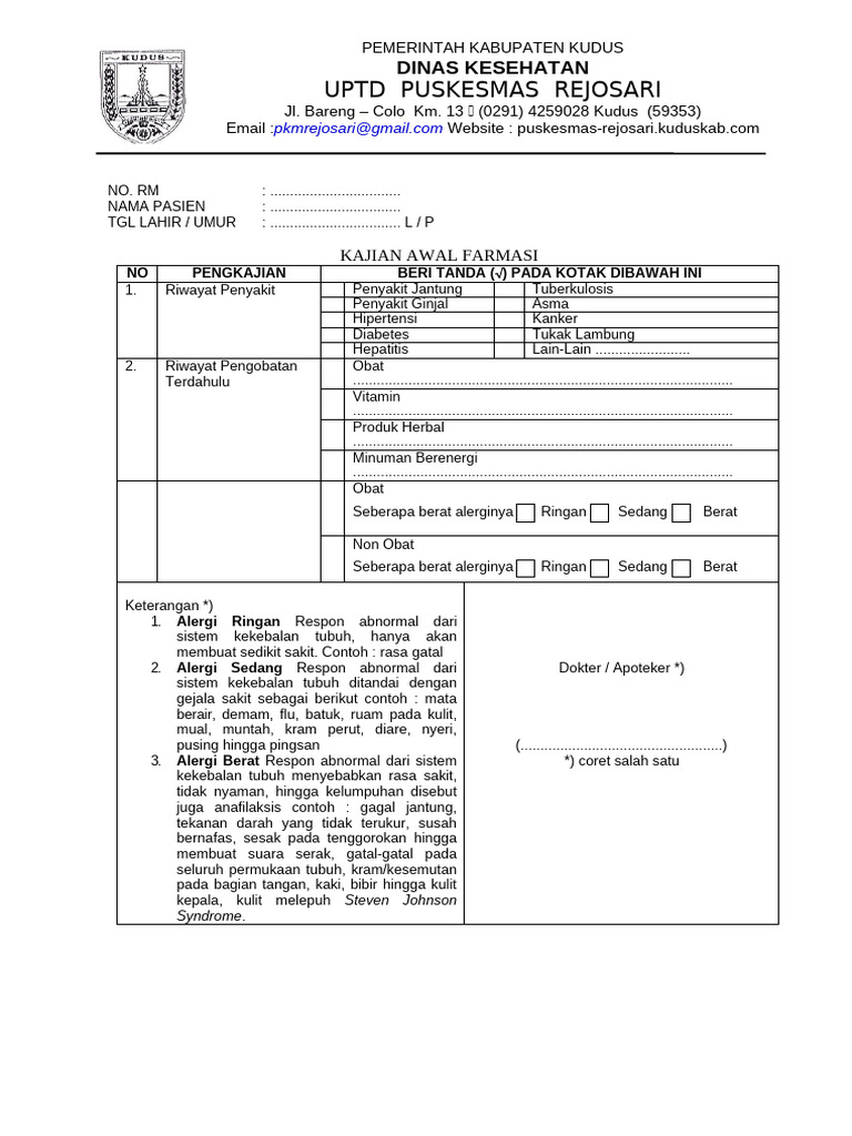 Form Asuhan Kefarmasian Ranap | PDF