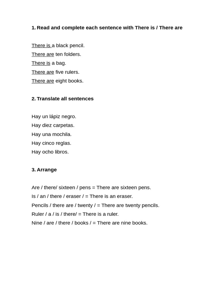 Grammar Exercises: There Is/Are Practice | PDF