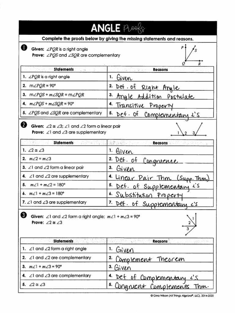 Answer Key To Angle Proofs | PDF