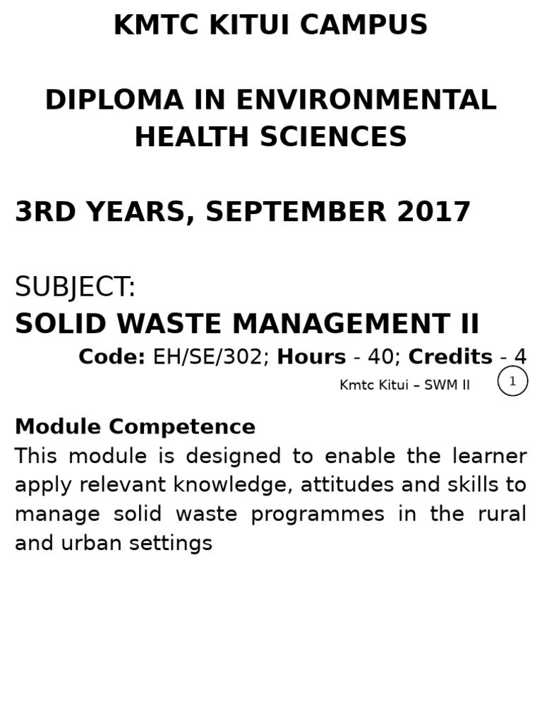 Solid Waste Management II Course Overview | PDF | Waste | Waste Management