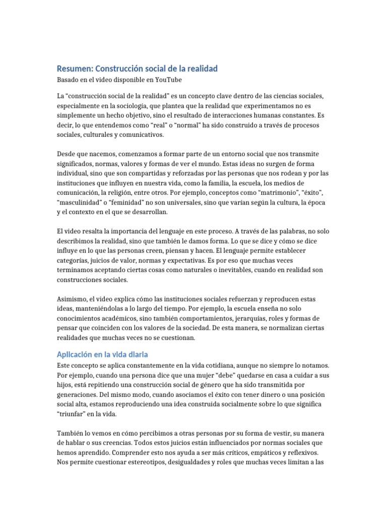 Resumen Construccion Social de La Realidad Stiver Gil Rondon | PDF ...