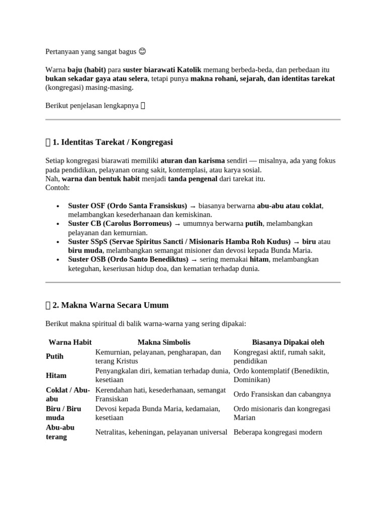 Makna Warna Pakaian Suster Katolik | PDF