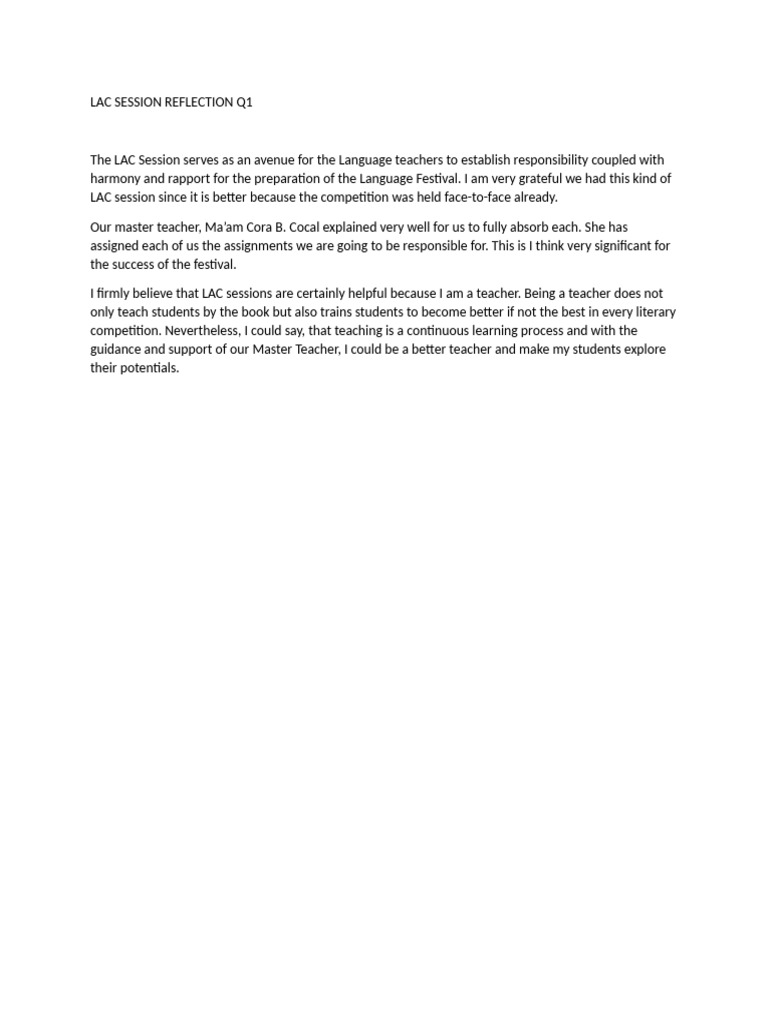 LAC Session Reflections for Teachers | PDF