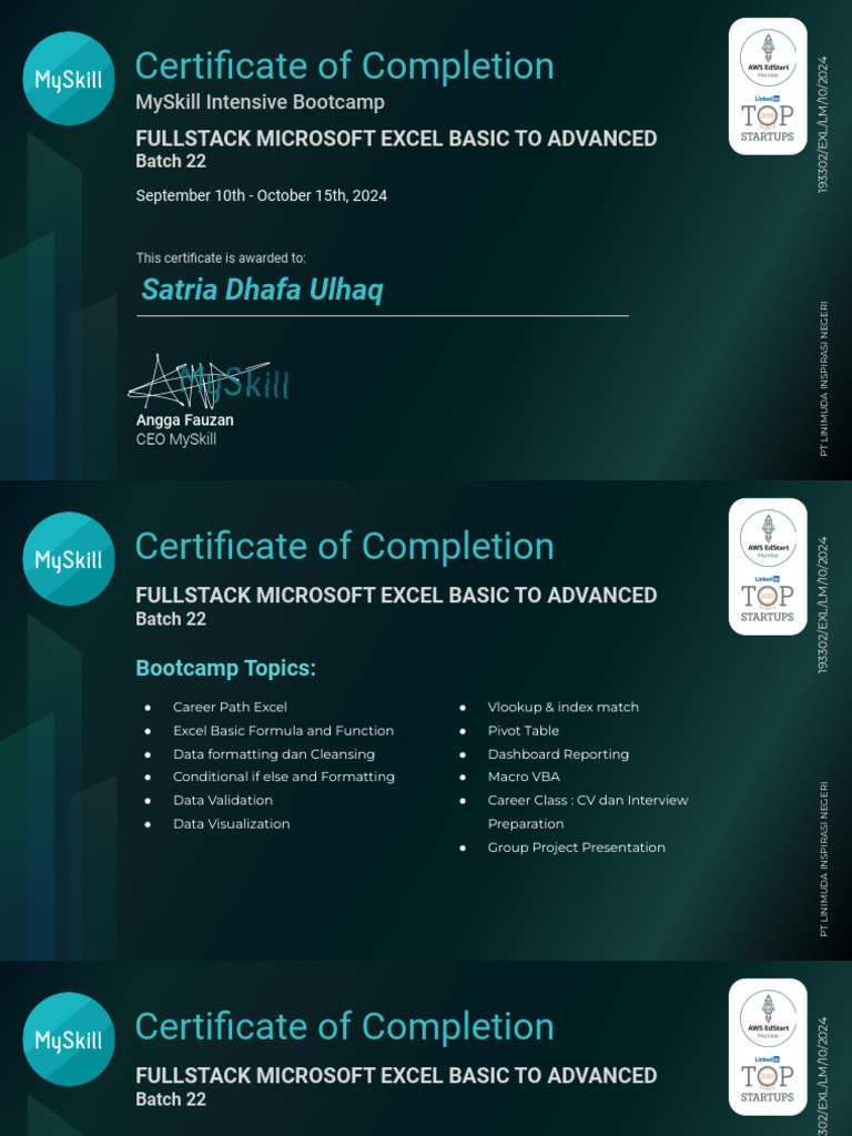 Fullstack Excel Bootcamp Completion Certificate | PDF