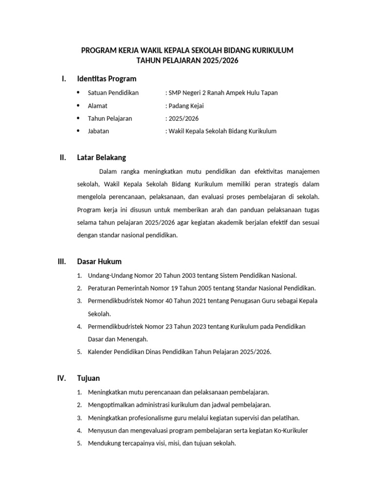 Program Kerja Kurikulum SMP 2025/2026 | PDF