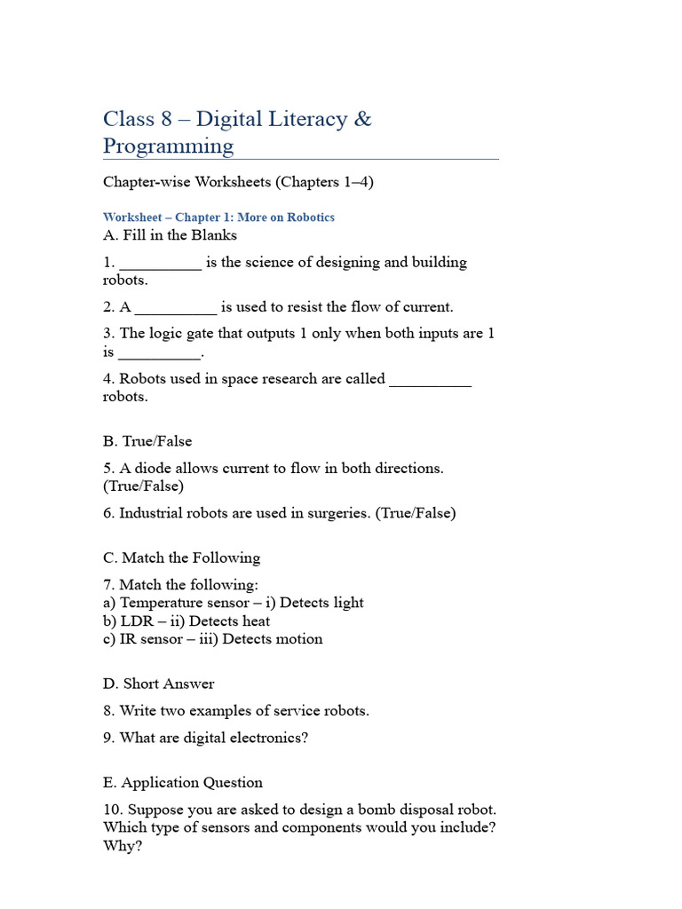 Class 8 Digital Literacy Worksheets | PDF | Arduino | Electrical ...