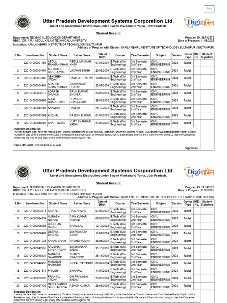 Tablet Distribution for B.Tech Students | PDF