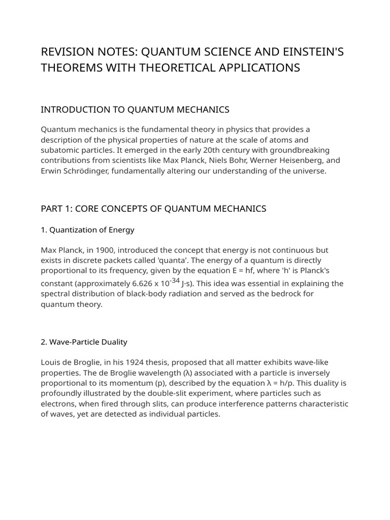 Quantum Mechanics and Einstein's Theories | PDF | Quantum Mechanics ...
