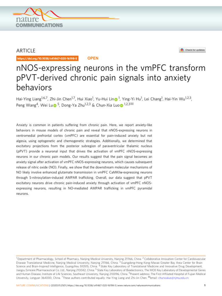 NNOS-expressing Neurons in The VMPFC Transform PPV | PDF | Pain ...