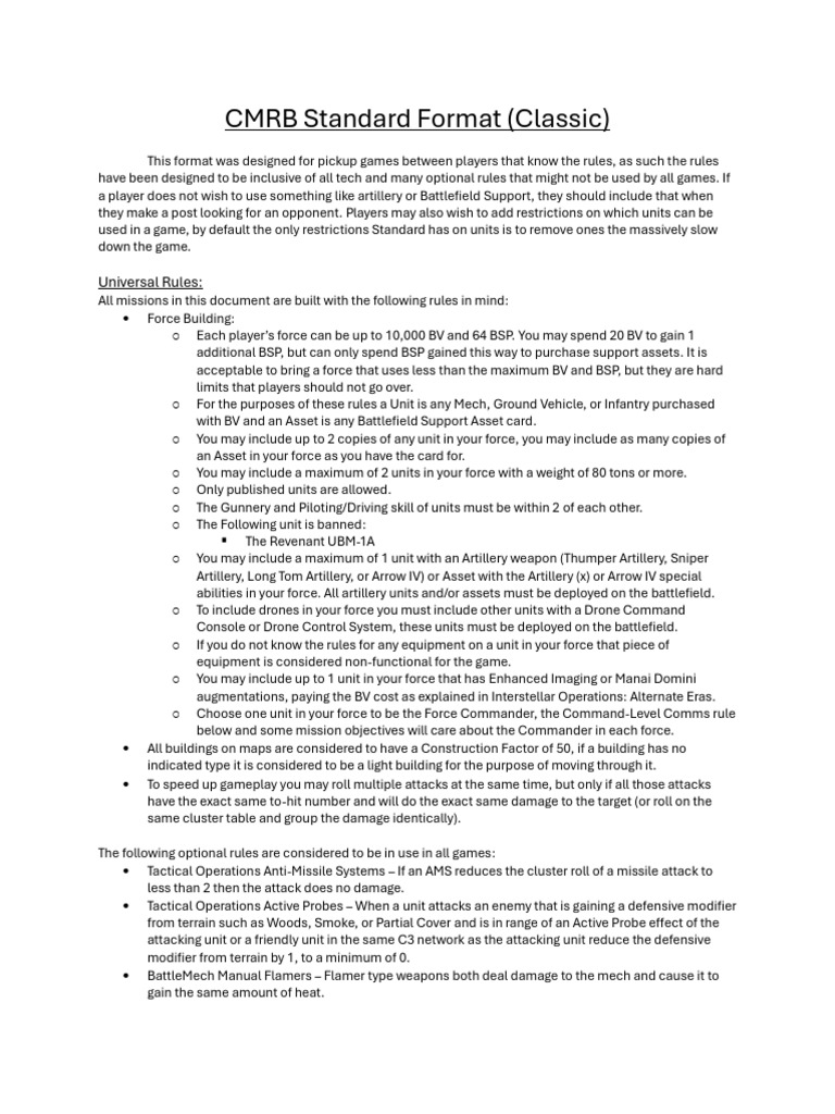 CMRB Standard Format for Pickup Games | PDF | Artillery | Warfare