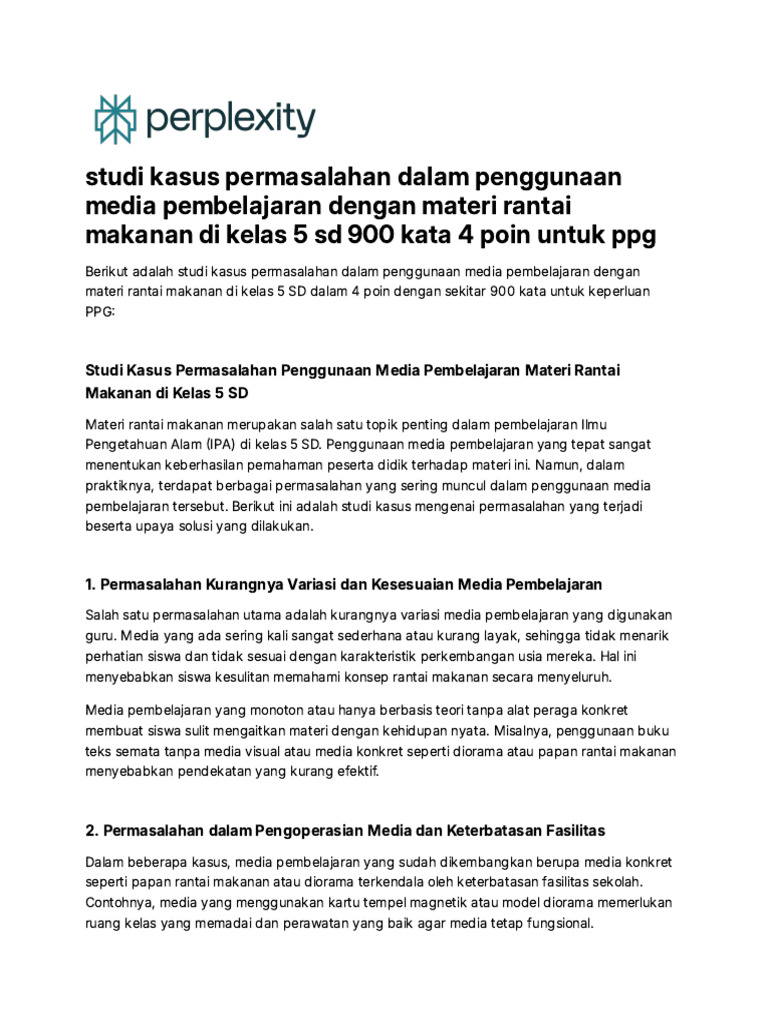 Contoh Studi Kasus Permasalahan Dalam Penggunaan Media Pembelajaran | PDF