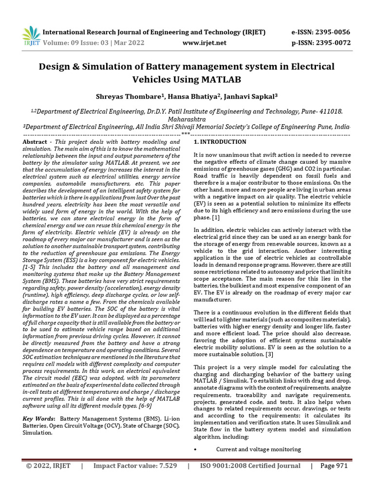 Battery Management System Simulation in EVs | PDF | Electric Vehicle ...