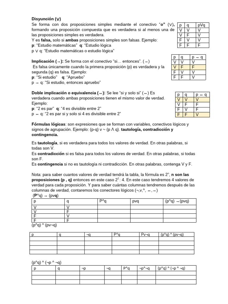 Conectivos Lógicos y Valores de Verdad | PDF | Proposición | Si y solo si