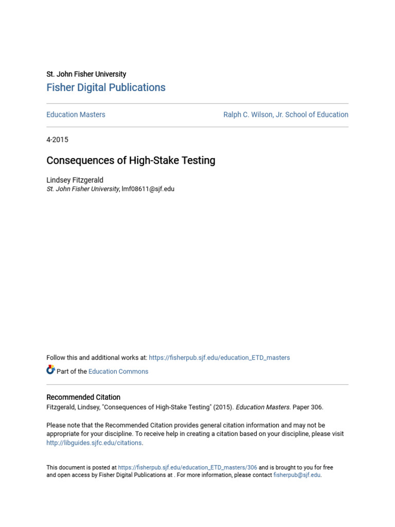 Impact of High-Stakes Testing in Education | PDF | Educational ...