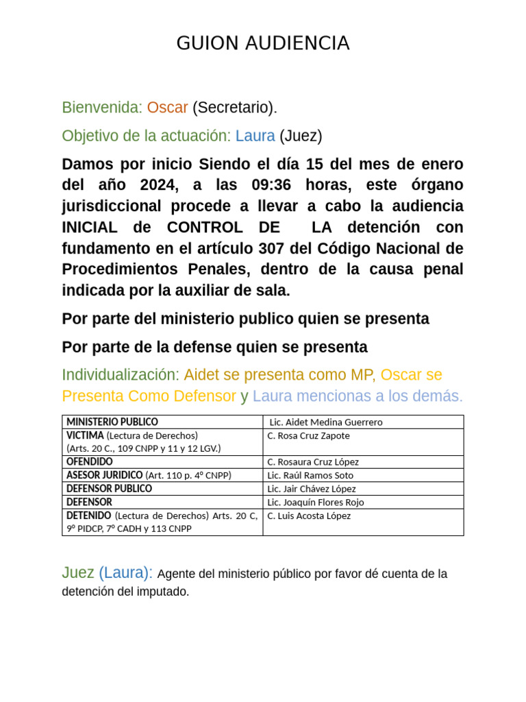 Guion Audiencia | PDF | Justicia | Crimen y violencia