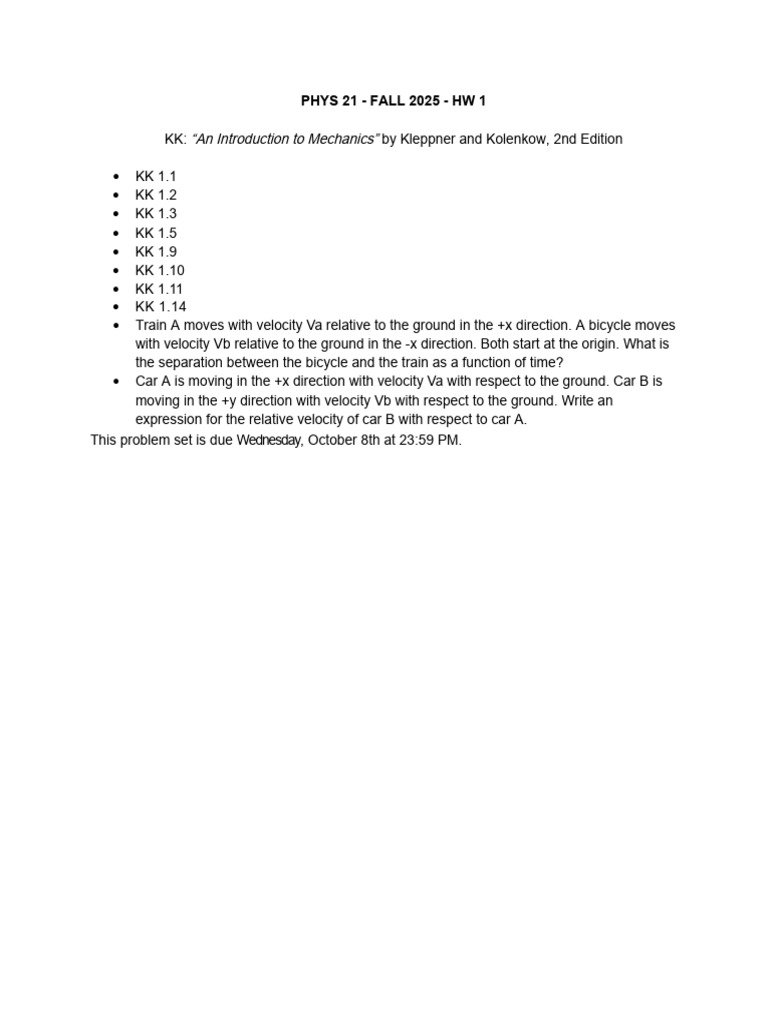 PHYS 21 Fall 2025 Homework 1 Solutions | PDF