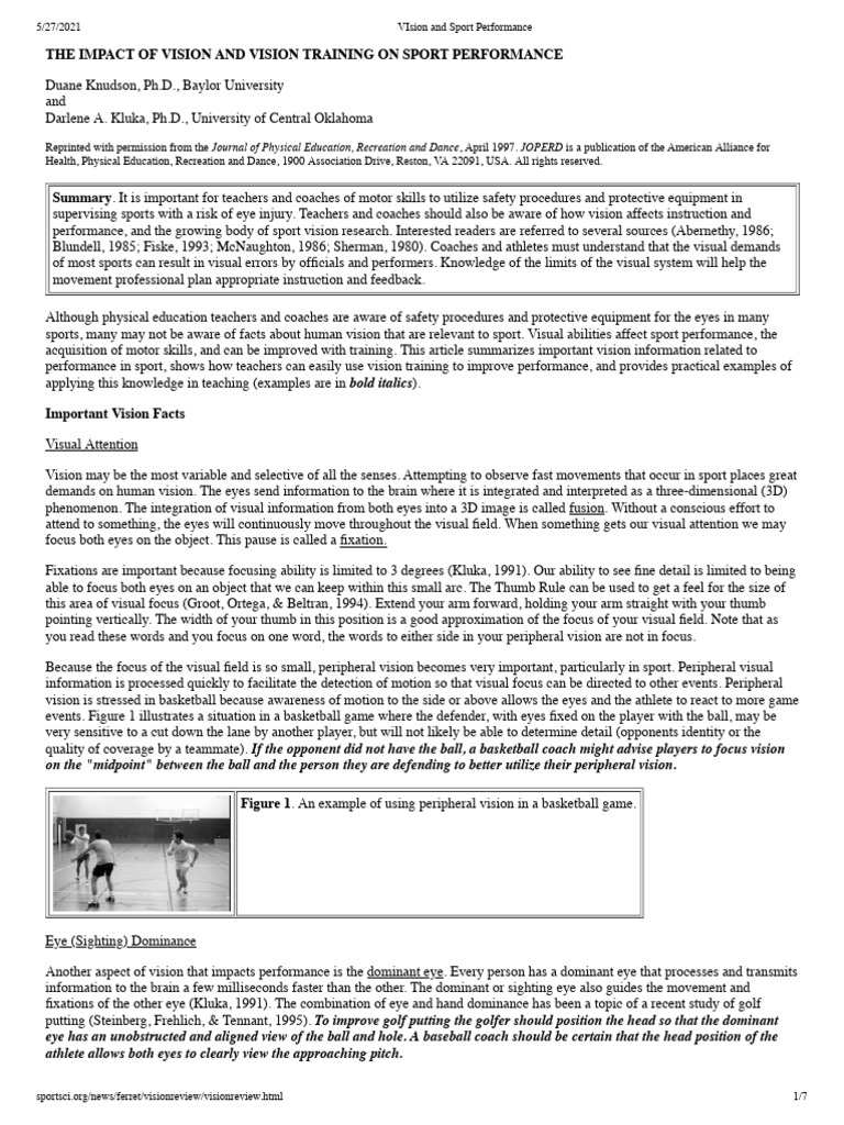 VIsion and Sport Performance | PDF | Contrast (Vision) | Visual Perception