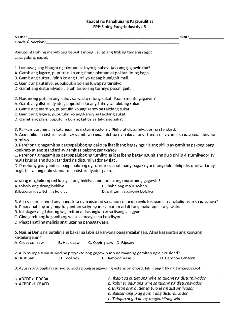PT - Epp 5 Ia - q4 v1 | PDF