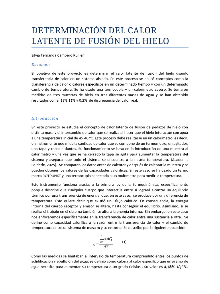 Calor Latente de Fusión del Hielo | PDF | Calor | Temperatura