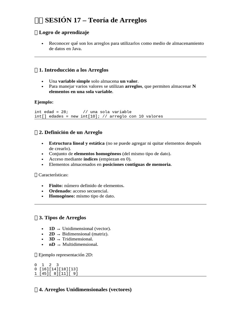 Teoría y Uso de Arreglos en Java | PDF | Programación de computadoras