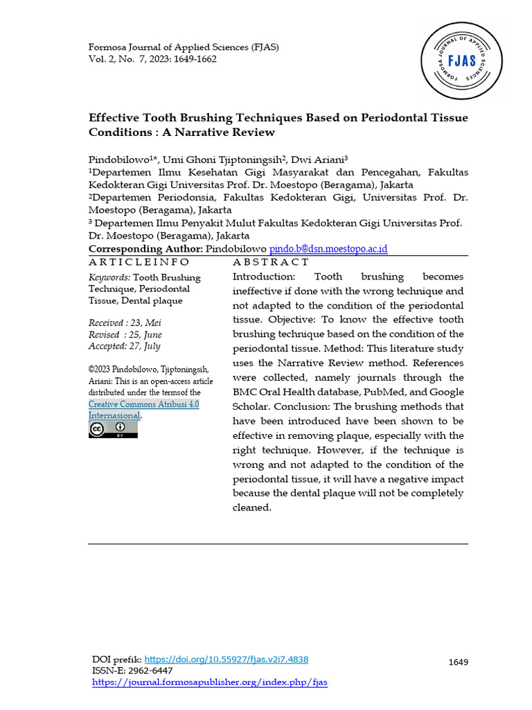Effective Tooth Brushing Techniques Review | PDF | Oral Hygiene ...