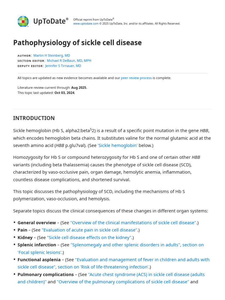 Pathophysiology of Sickle Cell Disease - UpToDate | PDF | Endothelium ...
