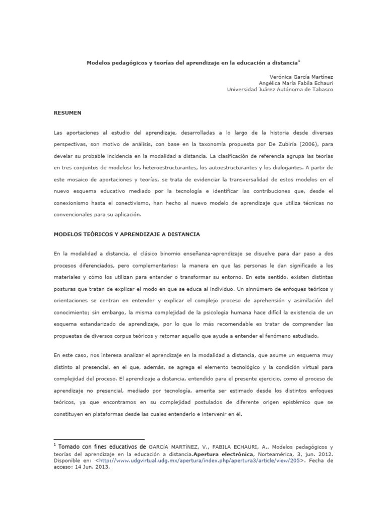 Modelos Pedagogicos y Teorias Del Aprendizaje en La Educacion A ...
