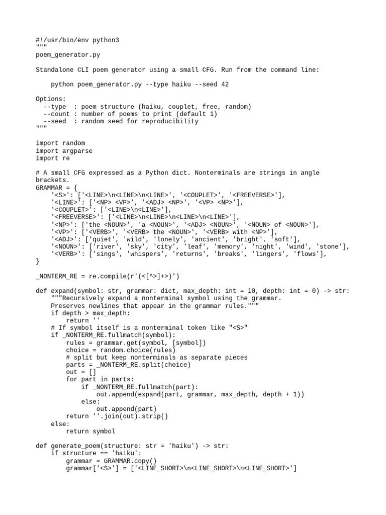 CLI Poem Generator with CFG | PDF | Mathematical Logic | Syntax (Logic)