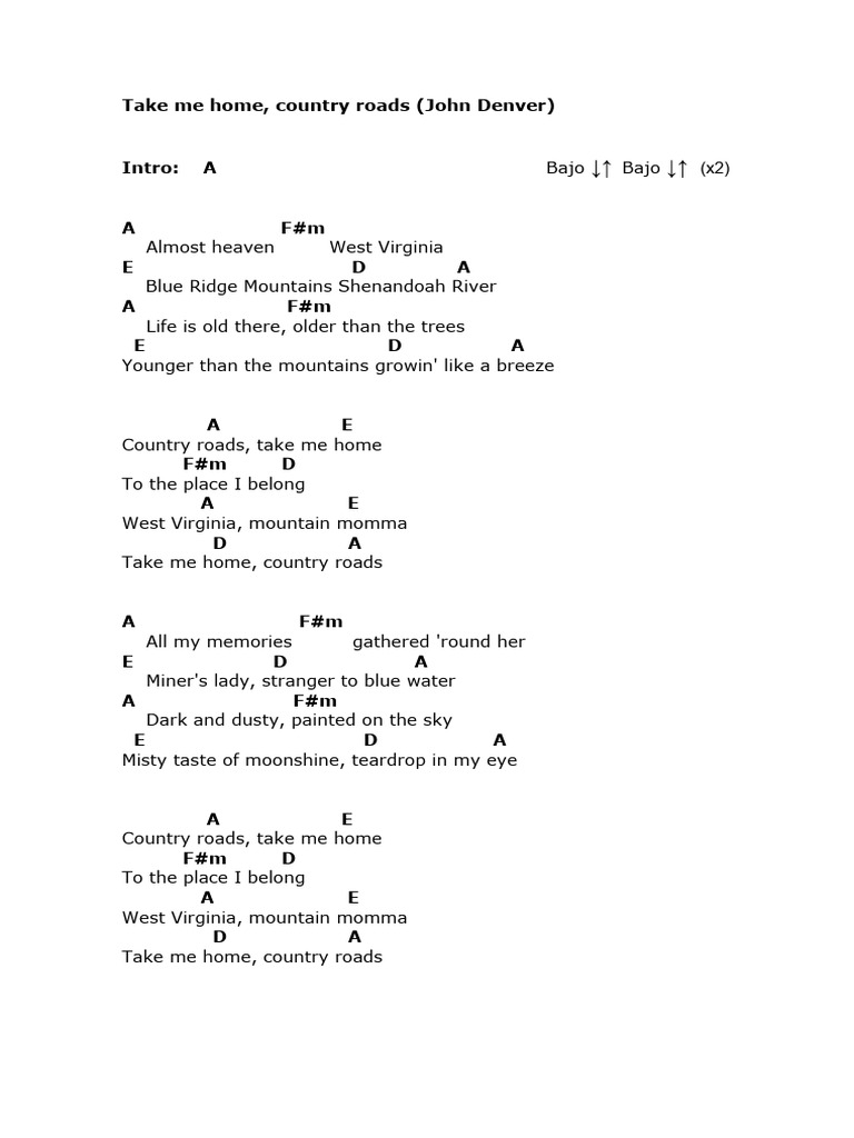 John Denver - Take Me Home, Country Roads | PDF