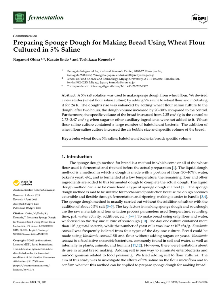 Sponge Dough with 5% Saline for Bread | PDF | Breads | Sourdough