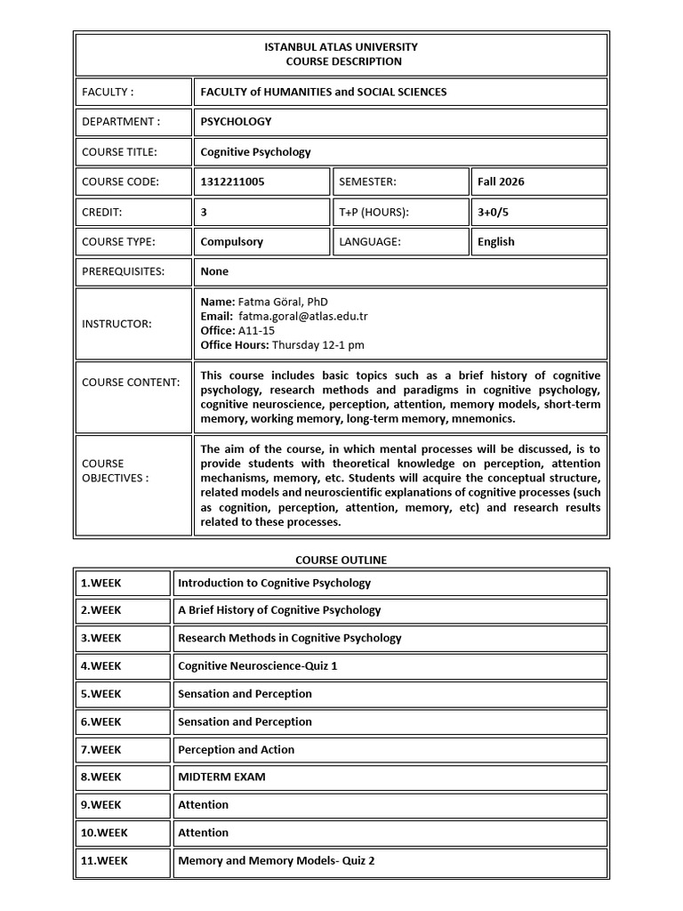 Cognitive Psychology Course Overview | PDF | Cognition | Attention