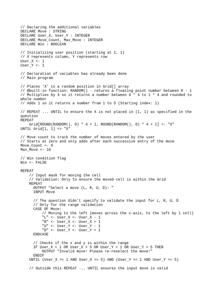 User Move Game Logic in Pseudocode | PDF